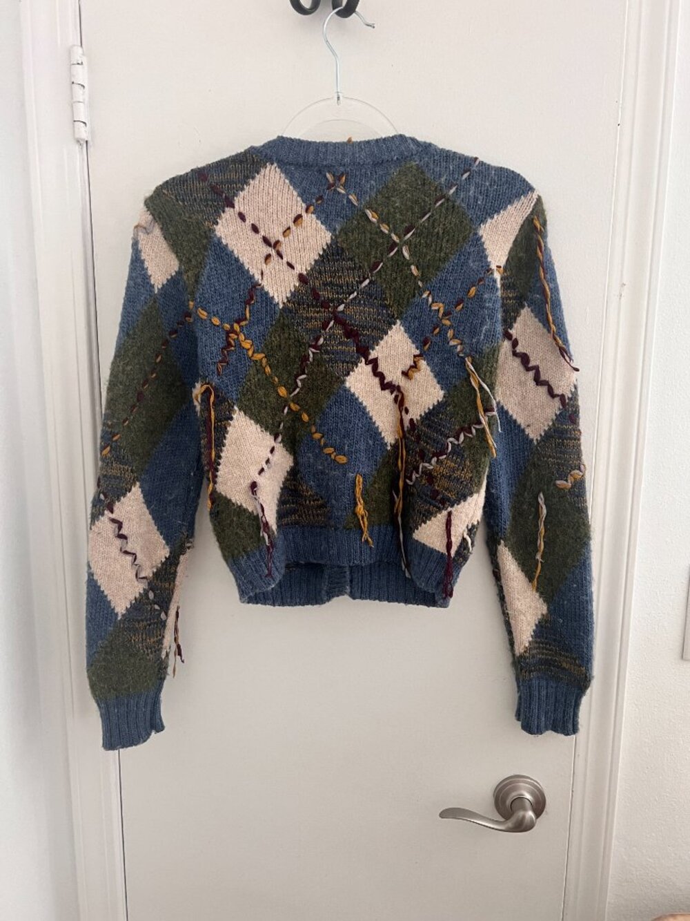 Zara Argyle Cardigan Blue/Green Size Small - Picture 6 of 6
